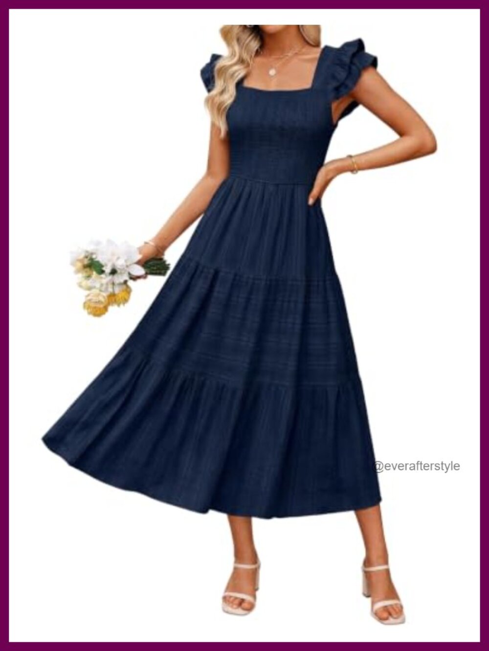 Women's Summer Maxi Dress Sleeveless Square Neck Smocked High Waist Ruffle